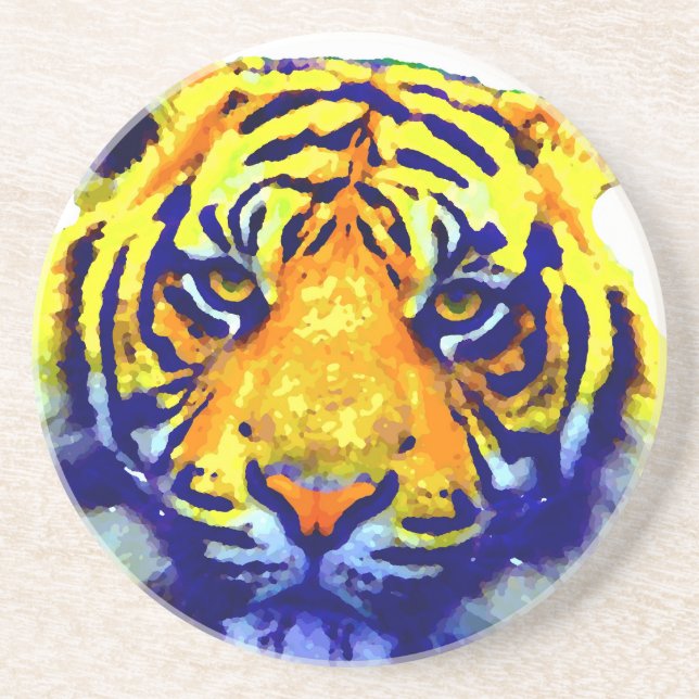 Tiger Eyes Pop Art Drink Coaster (Front)