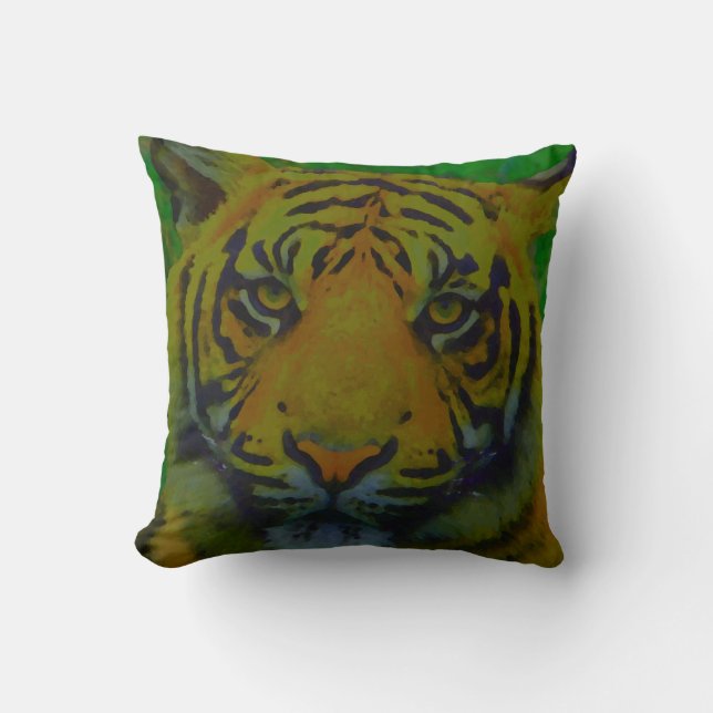 Tiger Eyes Pop Art Throw Pillow (Front)
