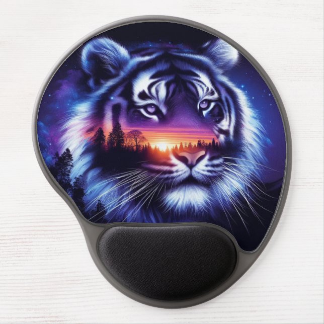 Tiger Face and Scenic Sunset Landscape Gel Mouse Pad (Front)