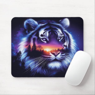 Tiger Face and Scenic Sunset Landscape Mouse Pad