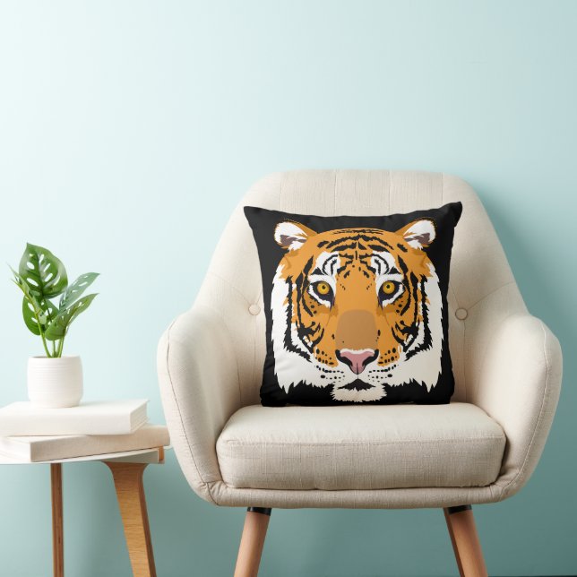 Tiger Face and Stripes Double Sided Throw Pillow (Chair)