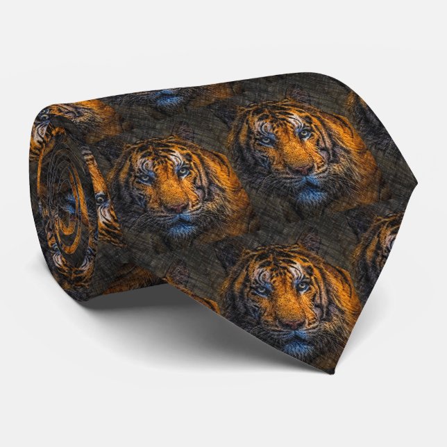 Tiger Face Black Neck Tie (Rolled)