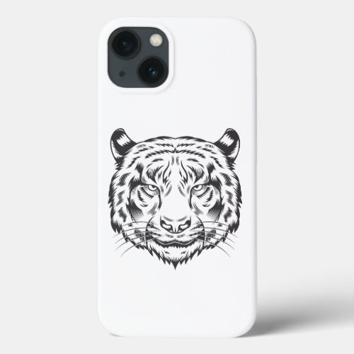 Tiger face black  white iPhone 13 case