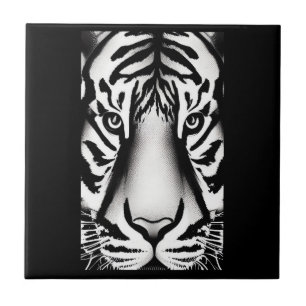 Tiger face black white stripes ceramic tile