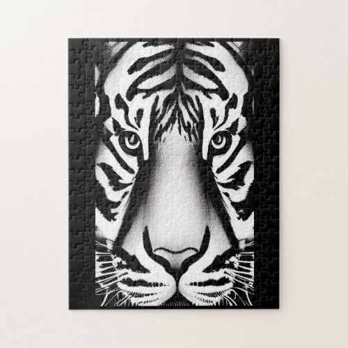 Tiger face black white stripes jigsaw puzzle