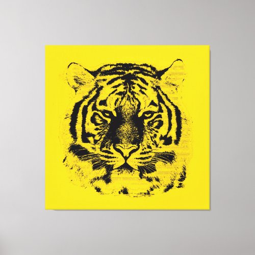 Tiger Face Close Up Black and Yellow Canvas Print