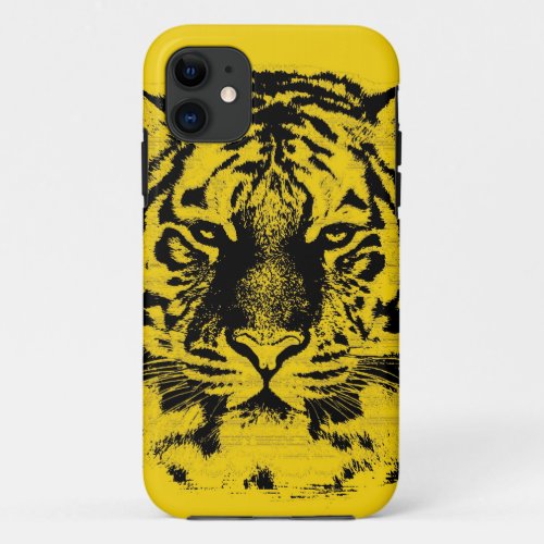 Tiger Face Close Up Black and Yellow iPhone 11 Case