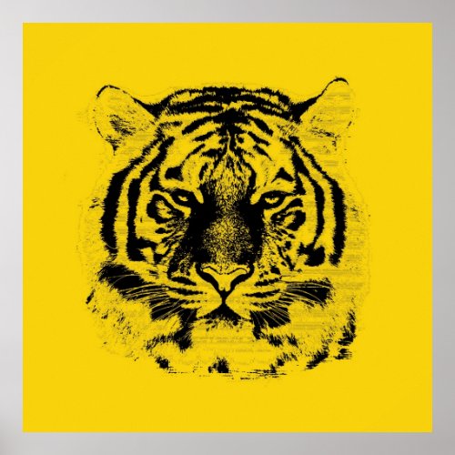 Tiger Face Close Up Black and Yellow Poster