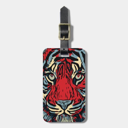 Tiger Face Close Up In Red And Blue Luggage Tag