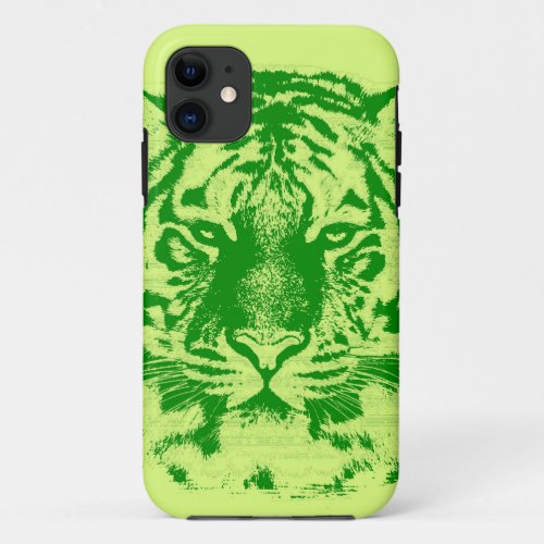 Tiger Face Close Up lime and green iPhone 11 Case