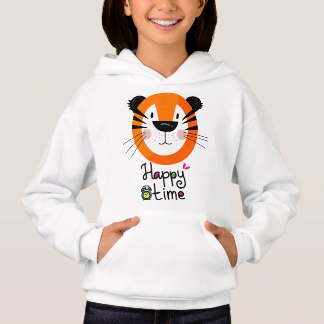 Tiger Face Design Girl,s Pullover Hoodies (Front)