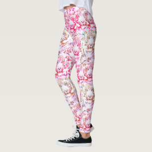 Tiger Face Design Pink Leggings