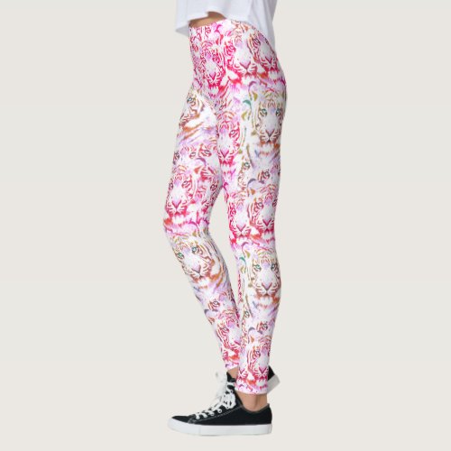 Tiger Face Design Pink Leggings