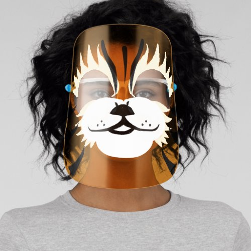 Tiger Face Design with Orange and Black Stripes Face Shield