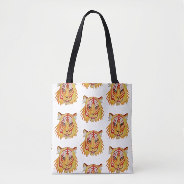 Tiger Face Drawing  Custom All-Over-Print Tote Bag (Front)
