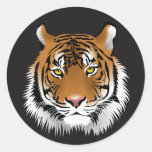 Tiger Face Illustrative Round Glossy Stickers at Zazzle