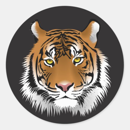Tiger Face Illustrative Round Glossy Stickers
