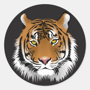 Tiger Face Illustrative Round Glossy Stickers