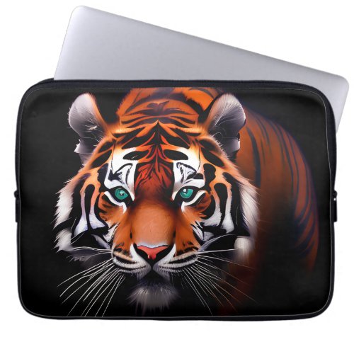 Tiger Face in a Dark Close Up Laptop Sleeve