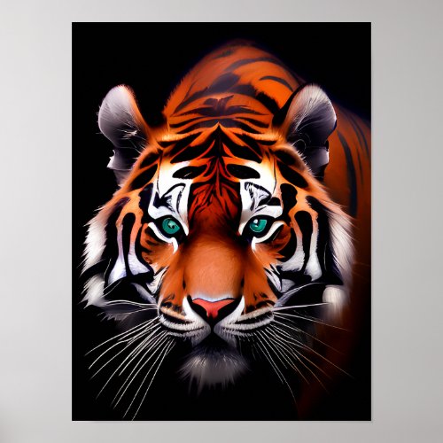 Tiger Face in a Dark Close Up Poster