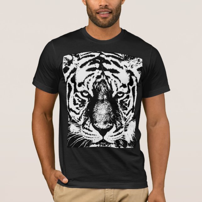 Tiger Face Mens Bella Canvas Short Sleeve Black T-Shirt (Front)