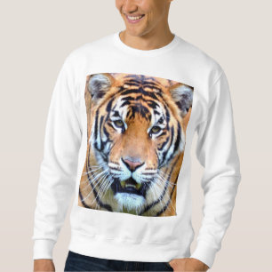 Tiger Face Mens Modern Elegant Template White Sweatshirt