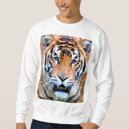 Tiger Face Mens Modern Elegant Template White Sweatshirt