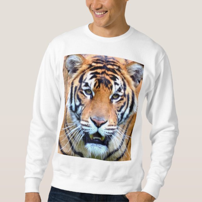 Tiger Face Mens Modern Elegant Template White Sweatshirt (Front)