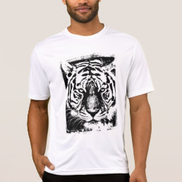 Tiger Face Mens Modern Sport-Tek Competitor White T-Shirt