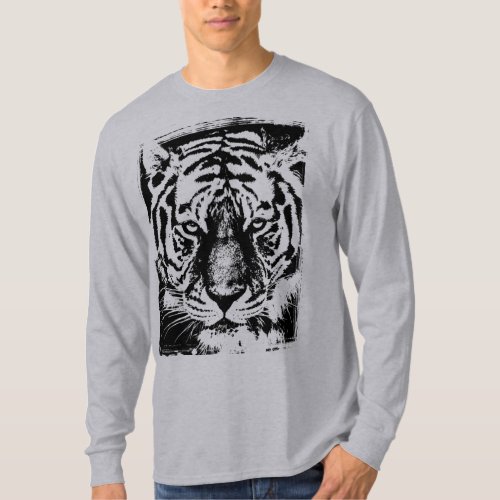 Tiger Face Mens Modern Template Long Sleeve Grey T_Shirt