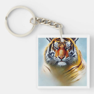 Tiger Face Painting - Striking Wildlife Artwork   Keychain