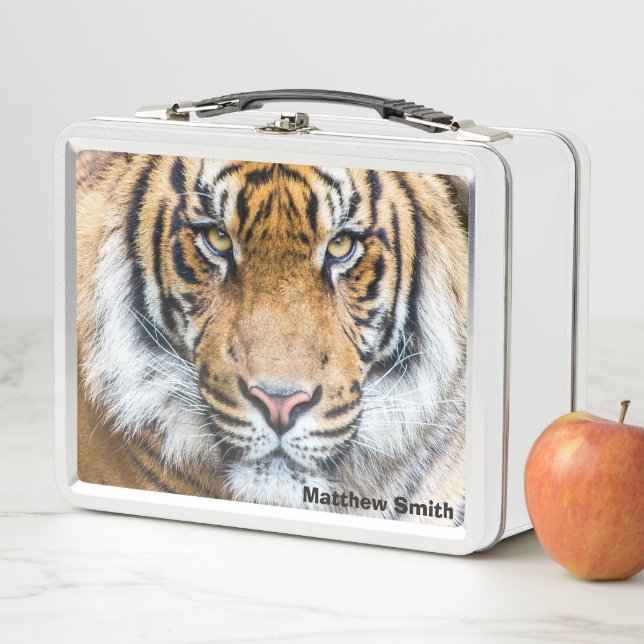 Tiger Face Personalized Name Metal Lunch Box (In Situ)