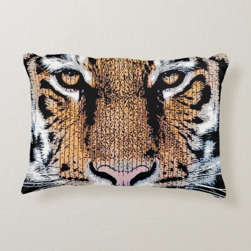 Tiger face stare in Graphic Press Style Decorative Pillow