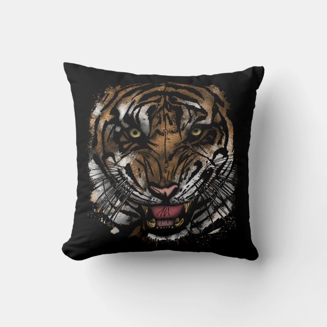 Tiger Face Throw Pillow (Front)