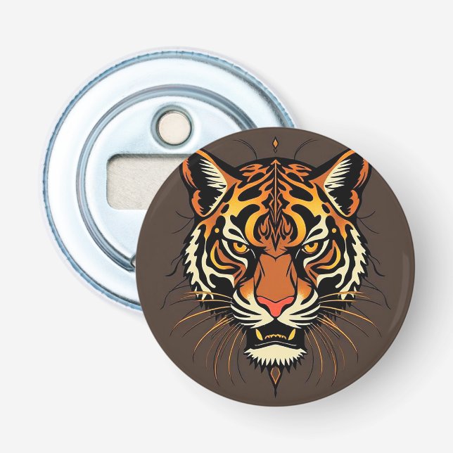 Tiger Face with Tribal Patterns Bottle Opener (Front)