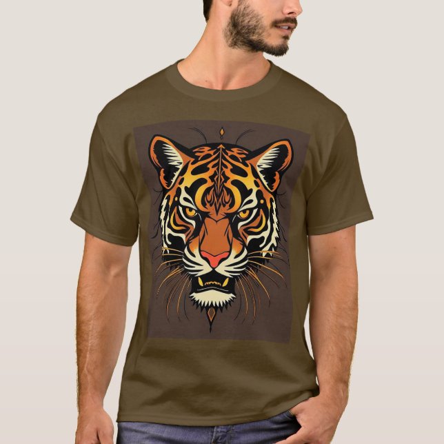 Tiger Face with Tribal Patterns T-Shirt (Front)