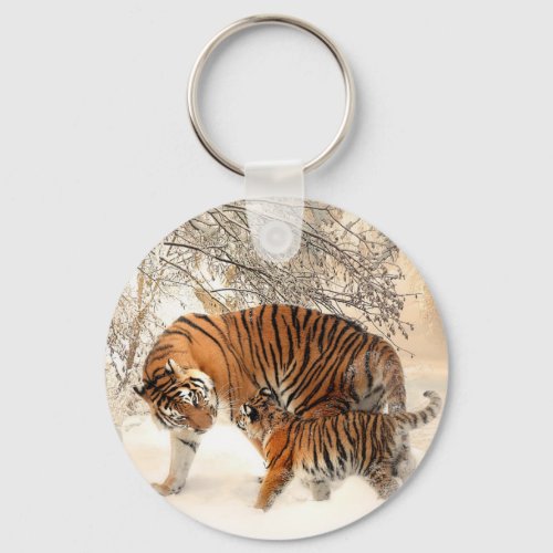 Tiger family in winter keychain