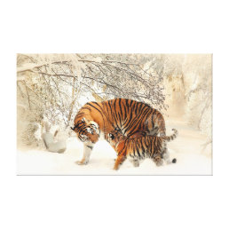 Tiger Family in Winter Landscape Canvas Print