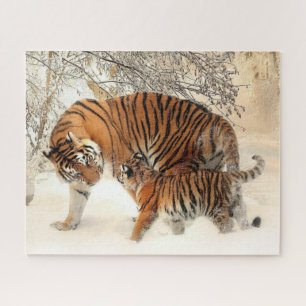 Tiger Family in Winter Landscape Jigsaw Puzzle