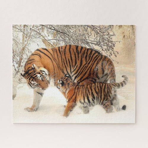 Tiger Family in Winter Landscape Jigsaw Puzzle