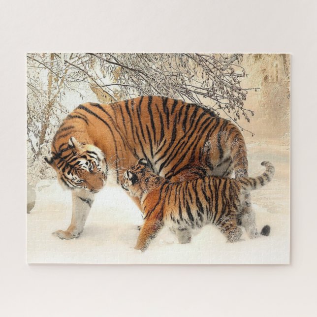 Tiger Family in Winter Landscape Jigsaw Puzzle (Horizontal)