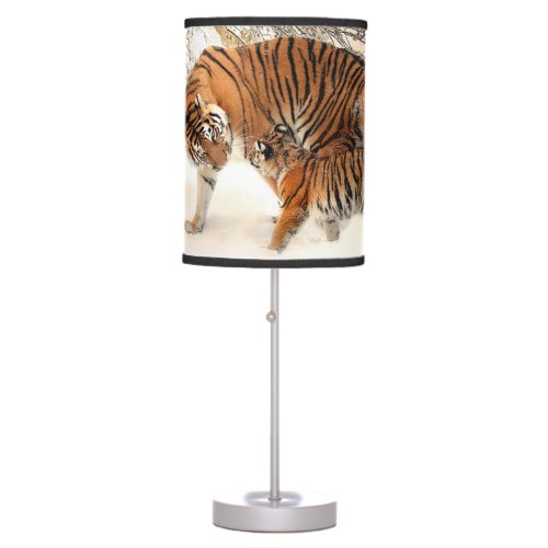 Tiger family in winter table lamp