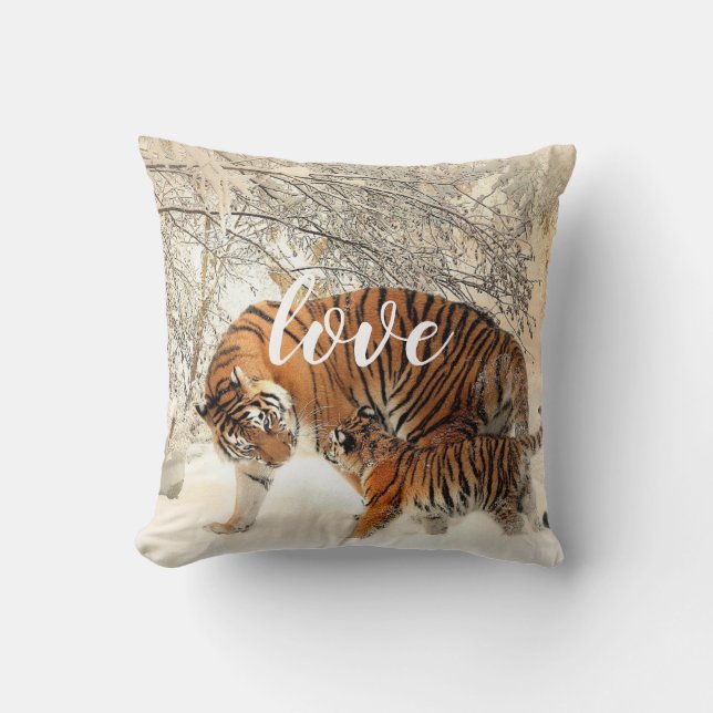 Tiger Family Throw Pillow (Front)