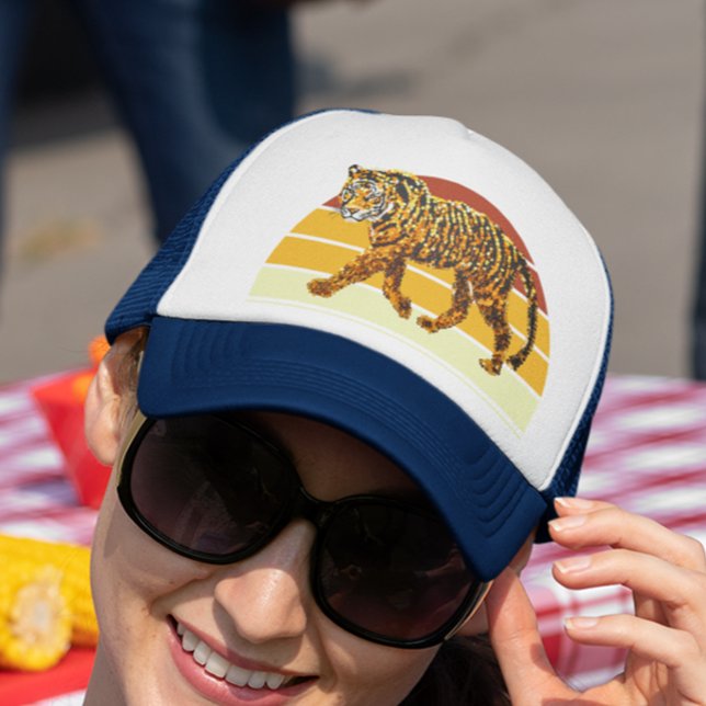 Tiger Faux Sequin look Retro Sunset Trucker Hat (Creator Uploaded)