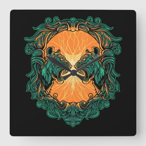 Tiger Fight Square Wall Clock