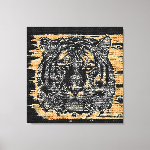 Tiger Fine Art on Burlap Rustic Jute 3 Canvas Print