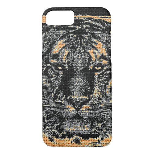 Tiger Fine Art on Burlap Rustic Jute 3 iPhone 87 Case