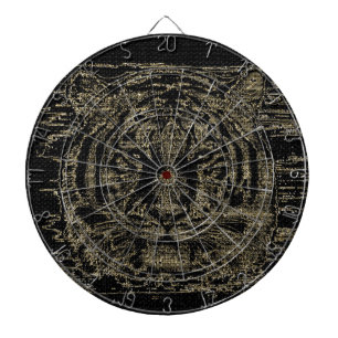 Tiger Fine Art on Burlap Rustic Jute #4 Dartboard With Darts