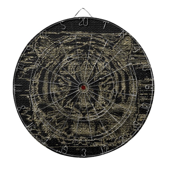 Tiger Fine Art on Burlap Rustic Jute #4 Dartboard With Darts (Front)