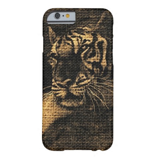 Tiger Fine Art on Burlap Rustic Jute 5 Barely There iPhone 6 Case